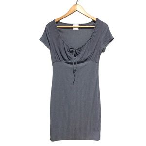 Livi • Olivia Rae | Blue Gray T-shirt dress ribbed chest tie cut out mini dress•